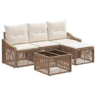 vidaXL Conjunto De Sof&aacute;s De Jard&iacute;n 5 Pcs Beige Rat&aacute;n Sint&eacute;tico Vidaxl