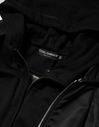 Dolce & Gabbana Black Cotton Hooded Full Zip Bomber Mens Jacket