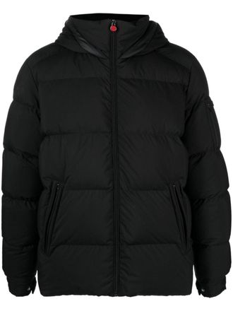 Kiton logo-patch quilted hooded jacket - Black