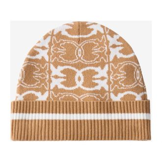 Pinko Love Birds Beanie van viscosemix - Dames - Hoeden - Beige - ONE Size - Katoen - Accessoires