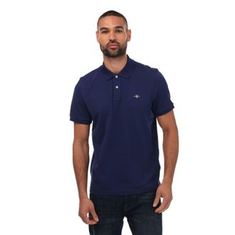 GANT Mens Regular Fit Shield Pique Polo in Navy Cotton - Size X-Large