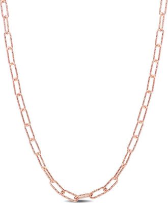 Amour Fancy Paperclip Chain Necklace In Rose Plated Sterling Silver, 18 In