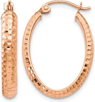 Diamond2Deal 10K Rose Gold Oval Shape Hinged Hoop Earrings