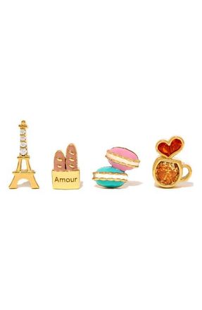 Girls Crew Cafe de Paris Set of 4 Assorted Single Stud Earrings in Gold at Nordstrom