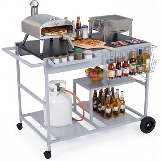 Costway Costway Pizza Oven Cart w/Topping Station &Spice Containers Mobile Grill Table in Black