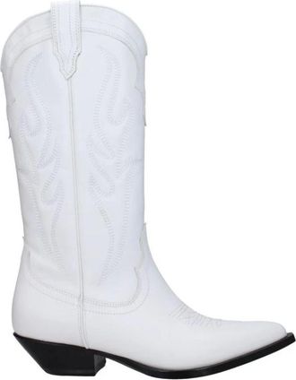 Sonora Vintage Puntige Neus Leren Laarzen met Middelhoge Hak - Dames - Cowboylaarzen - Wit - 36 EU - Leer - Schoenen