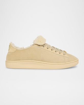 Valentino Garavani VLogo Shearling-Lined Suede Low-Top Sneakers