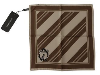 Dolce & Gabbana Logo-Embroidered Striped Silk Handkerchief - Brown