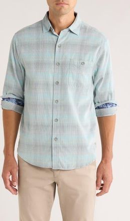 Tommy Bahama Coastline Cord Shoreline Vines Shadow Check Cotton Corduroy Button-Up Shirt in Baby Fern at Nordstrom, Size Xx-Large