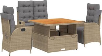 vidaXL Set De Comedor Jard&iacute;n Con Cojines 4 Pzas Rat&aacute;n Sint&eacute;tico Beige Vidaxl