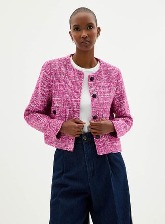 Contemporaine Womens Fuchsia tweed crew-neck Blazer Jacket