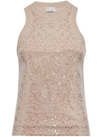 Brunello Cucinelli Katoenen tanktop met pailletten - Beige