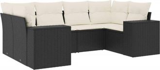 vidaXL Vidaxl - Set De Sof&aacute;s De Jard&iacute;n 6 Piezas Y Cojines Rat&aacute;n Sint&eacute;tico Negro