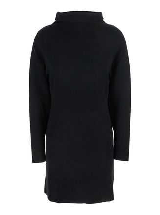 Parosh Black Turtleneck Midi Dress In Wool And Cashmere Woman