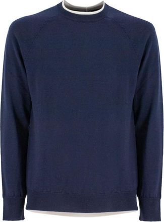 Eleventy Round-neck Knitwear, male, Blue, Size: L Fine Yarn Crew-Neck Jumper