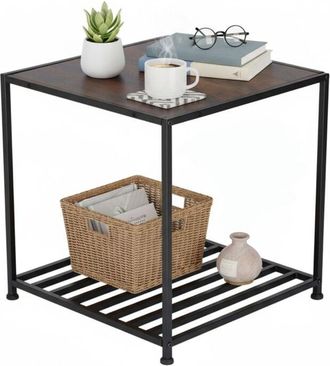 Relaxdays Relaxdays side table, with shelf, HWD: 50x50.5x50.5 cm, industrial, side table for living room & bedroom, metal, brown