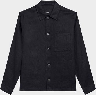 Theory Mens Linen Pocket Casual Button-Down Shirt