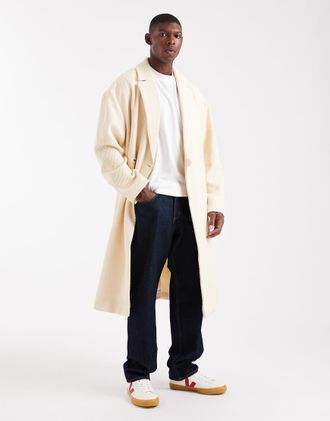 Asos Soprabito taglio lungo oversize effetto lana &eacute;cru-Bianco