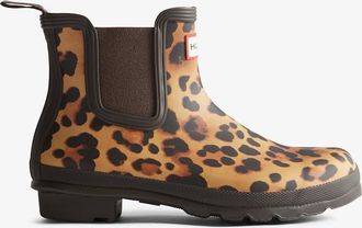 Hunter Womens Hunter Womens Original Chelsea Leopard Boot - Leopard Print/Chocolate Brown - Size: 7