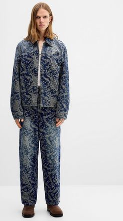 Djab Mens Paisley-embroidery jean Barrel fit Imported from Seoul