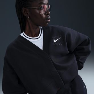 Nike Womens Nike Sportswear Phoenix Fleece Over-Oversized Graphic Cardigan in Black | HJ0946-010