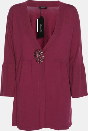 Elena Miro Hot Pink Jersey Crystal Embellished V Neck Blouse