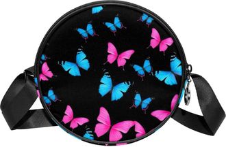 Generic Circle Crossbody Bag for Women, Butterflies Small Sling Bag Daypack with Zipper Adjustable Shoulder Straps Casual Ladies Girls Round Purse