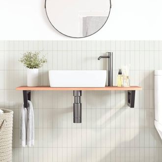 Berkfield Home Elegant Basin Shelf Wall Mounted Steel & Solid Wood Oak in Brown