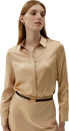 LilySilk Womens Pure Silk Shirt Ladies Button Down Classic Blouse Tops with Point Collar and Hidden Placket for Casual Business Multiple Occasions(Camel,XS)