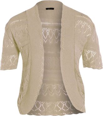 Generic New Womens Crop Short Sleeve Knit Bolero Crochet Jumper Cardigan Crop Top 8-26 (M/L (12/14), BEIGE)