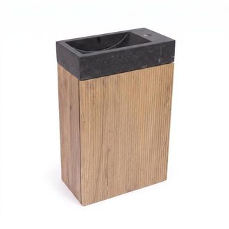 Saniclass Holz Atelier Toiletmeubelset - 40x60.5cm - 1 deur - fontein natuursteen donker - kraangat rechts - eiken natural