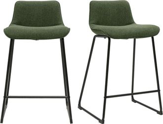 Miliboo Taburetes De Bar De Tela Verde Caqui Y Metal De 65 Cm De Alto (juego De 2) Boost