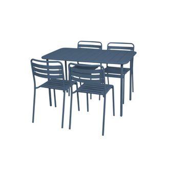 Sweeek Mesa de jard&iacute;n metal con 4 sillas, azul marino