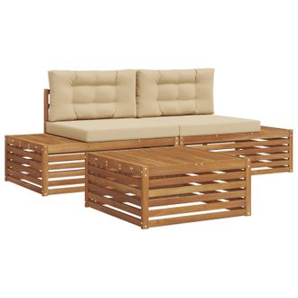 vidaXL Conjunto De Sof&aacute;s De Exterior Con Coj&iacute;n 3 Pieza Natural Y Beige Vidaxl