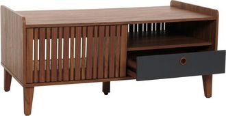 Hhg Non utilizzato] Tavolino HHG 413, tavolo da salotto divano, legno massiccio di mango 52x114x59cm, color noce, cassetto grigio scuro