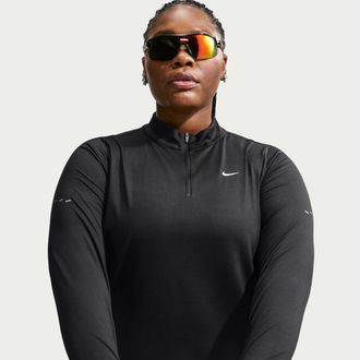 Nike Womens Swift Dri-FIT UV 1/4-Zip Running Top (Plus Size) in Black | HQ0501-010