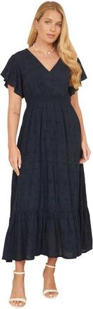 Yumi Cotton Broderie Anglaise Wrap Midi Dress in Navy at Nordstrom, Size 4