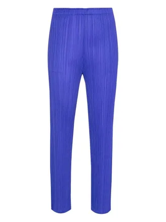 Pleats Please Issey Miyake Blue Vibrant Pleated Straight-Leg Pants