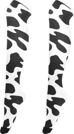Generic Thigh High Stockings Women White Black Cow Print over the Knee Socks Cute Custom Leg Socks Plus Size, White Black Cow Print, Medium
