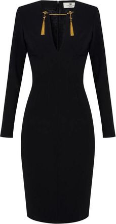 Elisabetta Franchi Jurk van lichtgewicht cr&ecirc;pe stof met juwelenketting - Dames - Casual kleedjes - Zwart - L - Polyester - Kleedjes