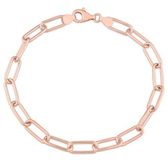Amour 6mm Paperclip Chain Bracelet In Rose Plated Sterling Silver, 9 In
