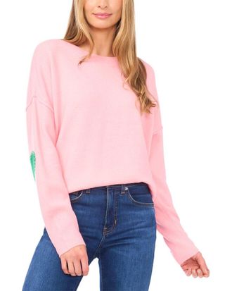 CeCe by Cynthia Steffe Cece Heart Elbow Patch Crew Pullover