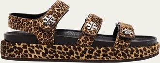 Tory Burch Kira Leopard Calf Hair Triple-Strap Sport Sandals