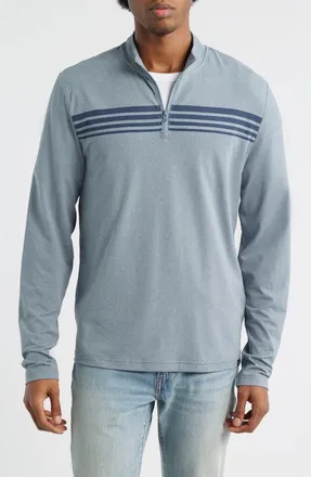 Threads 4 Thought Kace Chest Stripe Luxe Jersey Quarter Zip Pullover in Heather Raindrop /Stargazer at Nordstrom, Size Xx-Large
