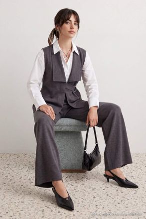 Trendyol Modest Dames Grijs Effen Lang Oversized Modest Vesten