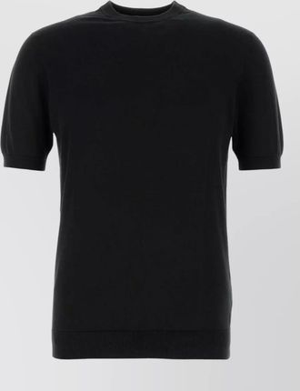 Fedeli cotton sweater short sleeves ribbed trim