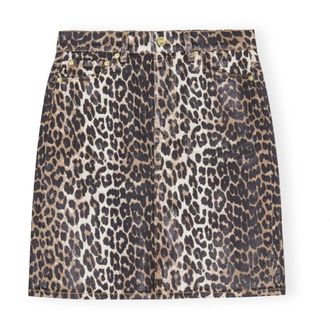Ganni Denim Skirts, female, Brown, Size: M Leopard Foil Print Denim Skirt