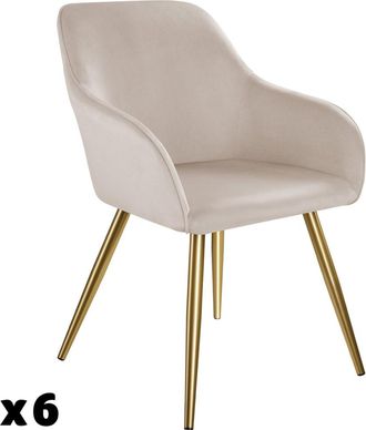 TecTake 6 sillas de comedor aterciopeladas, 58 x 62 x 82 cm, gris topo/dorado