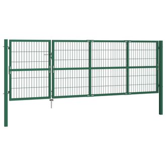 Berkfield Home Garden Fence Gate with Posts 350x120 cm Steel Green