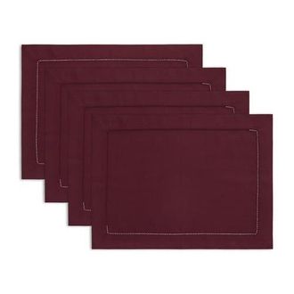 Solino Home Cotton Linen Hemstitch Placemats Set of 6, 14 x 19 Inch for Dining Table, Holiday and Everyday Table Decor in Wine at Nordstrom